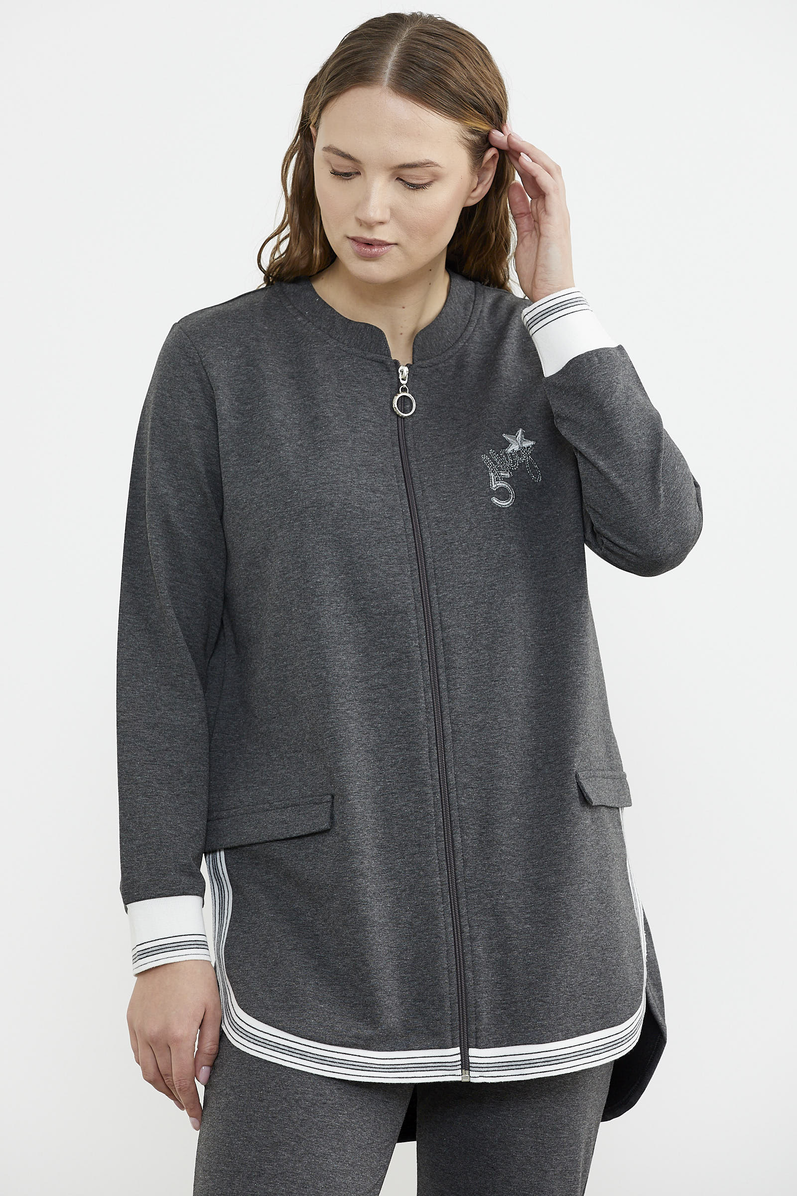 Neon Kombinli Rahat Kalıp Tunik Eşofman Takım - Antrasit (2) Sementa