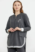 Neon Kombinli Rahat Kalıp Tunik Eşofman Takım - Antrasit (3) Sementa