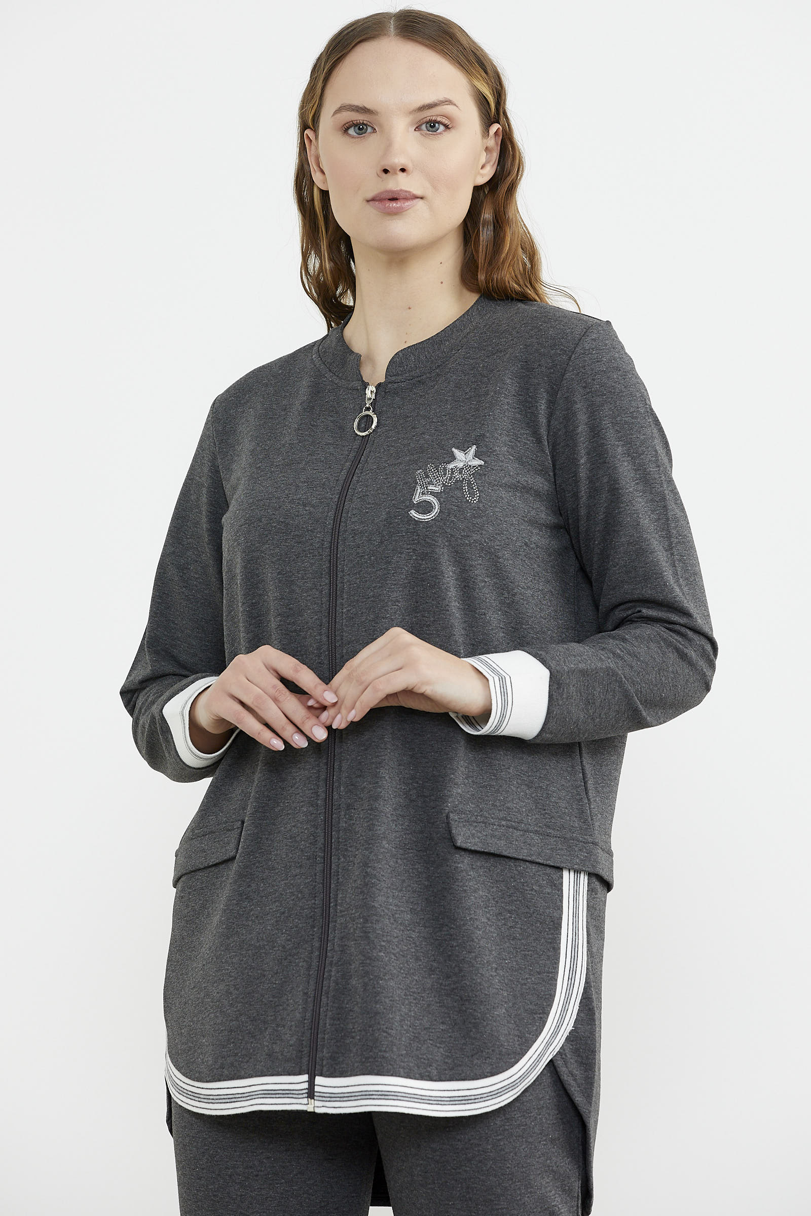 Neon Kombinli Rahat Kalıp Tunik Eşofman Takım - Antrasit (3) Sementa