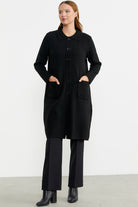 Nervür Detaylı Cepli Uzun Yünlü Triko Hırka - Siyah - Sementa