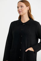 Nervür Detaylı Cepli Uzun Yünlü Triko Hırka - Siyah - Sementa