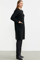 Nervür Detaylı Cepli Uzun Yünlü Triko Hırka - Siyah - Sementa