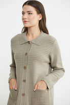 Nervür Detaylı Cepli Uzun Yünlü Triko Hırka - Vizon - Sementa