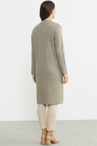 Nervür Detaylı Cepli Uzun Yünlü Triko Hırka - Vizon - Sementa