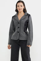 Nubuk Detaylı Triko Ceket - Koyu Gri - Siyah (1) Sementa