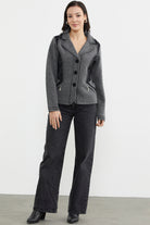 Nubuk Detaylı Triko Ceket - Koyu Gri - Siyah (2) Sementa