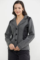 Nubuk Detaylı Triko Ceket - Koyu Gri - Siyah (3) Sementa