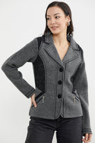 Nubuk Detaylı Triko Ceket - Koyu Gri - Siyah (4) Sementa