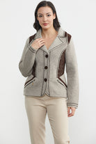 Nubuk Detaylı Triko Ceket - Vizon - Kahverengi (3) Sementa