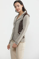 Nubuk Detaylı Triko Ceket - Vizon - Kahverengi (4) Sementa