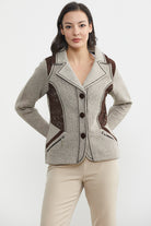 Nubuk Detaylı Triko Ceket - Vizon - Kahverengi (5) Sementa