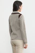 Nubuk Detaylı Triko Ceket - Vizon - Kahverengi (7) Sementa