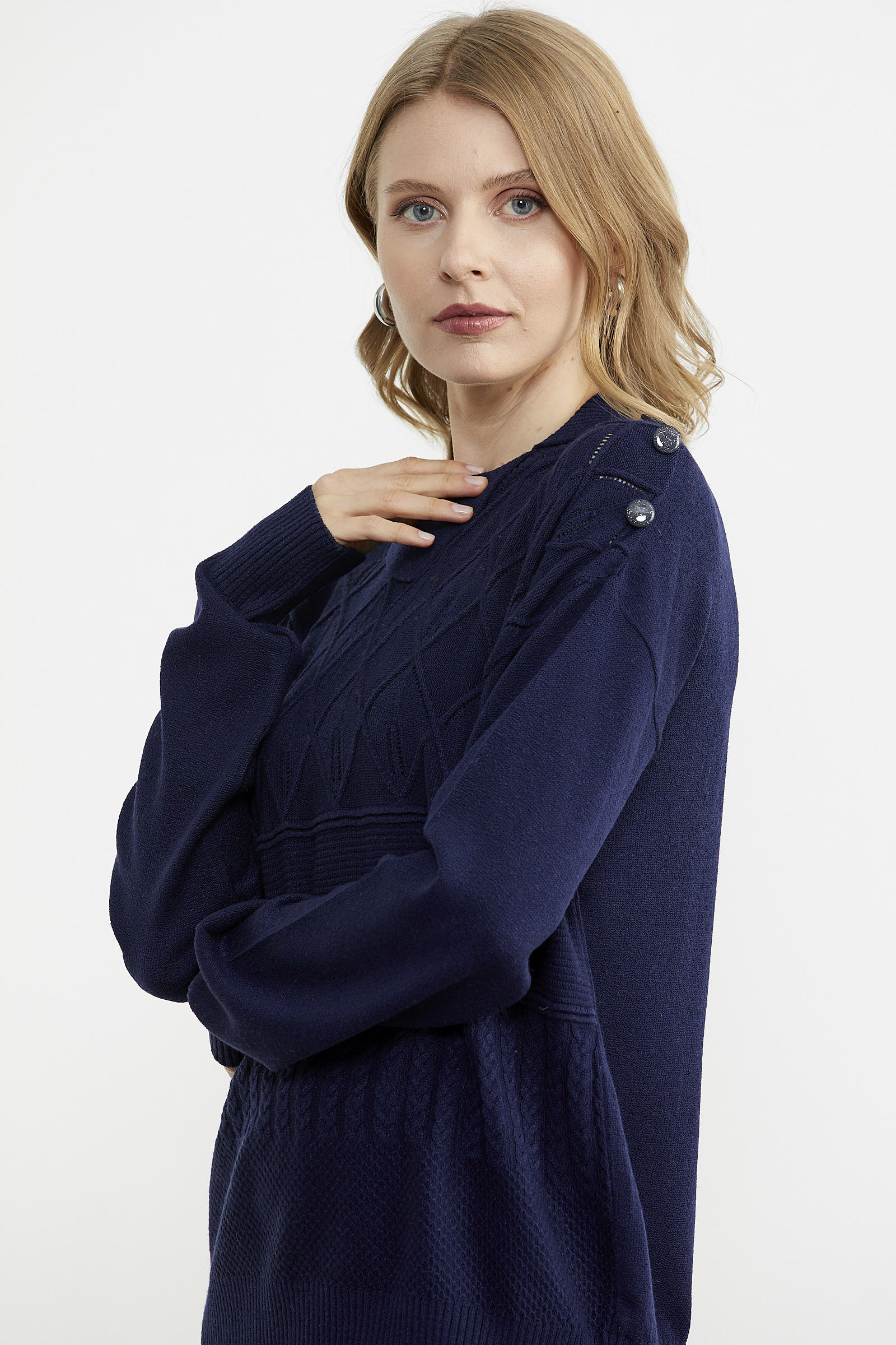 Omuz Düğme Detaylı Triko Kazak - Lacivert (4) Sementa