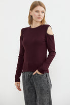 Omuzları Açık Basic Triko Kazak - Bordo (2) Sementa