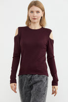 Omuzları Açık Basic Triko Kazak - Bordo (3) Sementa