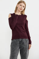 Omuzları Açık Basic Triko Kazak - Bordo (4) Sementa