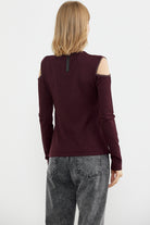 Omuzları Açık Basic Triko Kazak - Bordo (5) Sementa