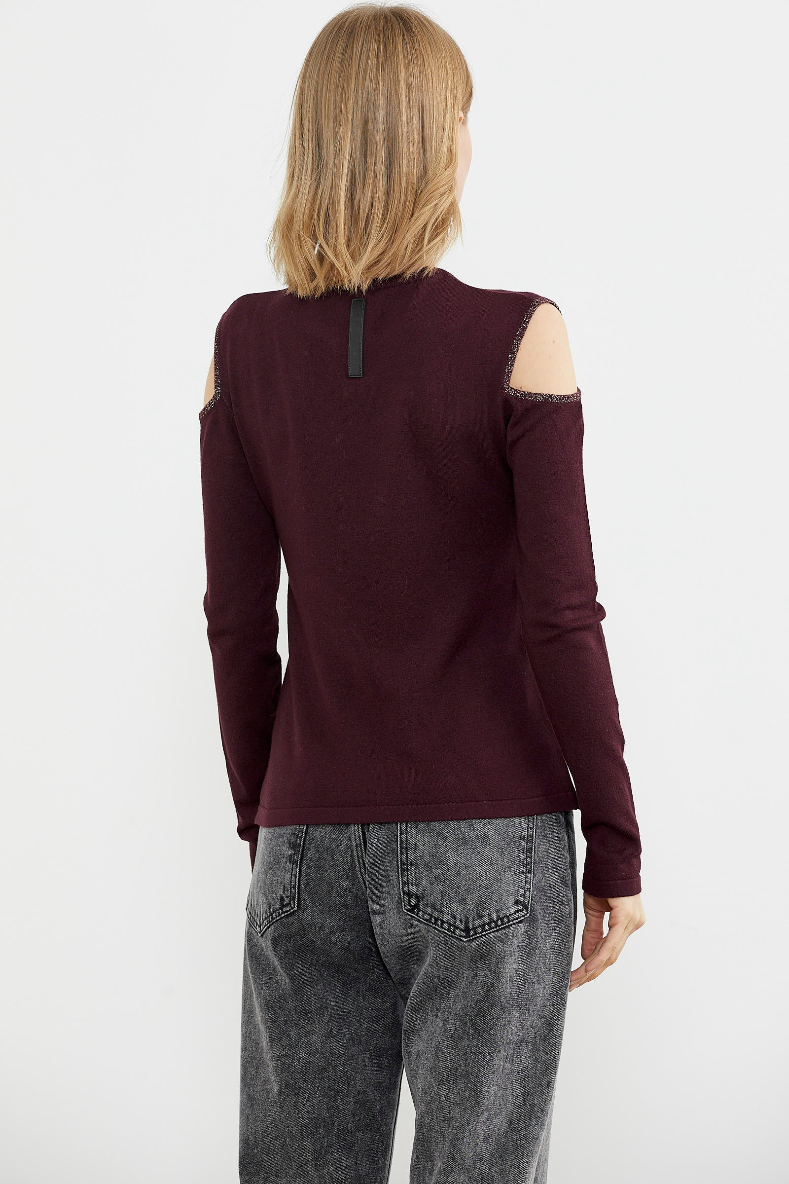 Omuzları Açık Basic Triko Kazak - Bordo (5) Sementa