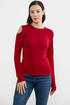 Omuzları Açık Basic Triko Kazak - Kırmızı (2) Sementa