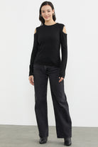 Omuzları Açık Basic Triko Kazak - Siyah (1) Sementa