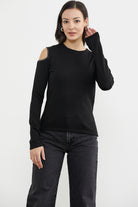 Omuzları Açık Basic Triko Kazak - Siyah (2) Sementa