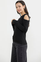 Omuzları Açık Basic Triko Kazak - Siyah (5) Sementa