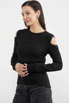 Omuzları Açık Basic Triko Kazak - Siyah (6) Sementa