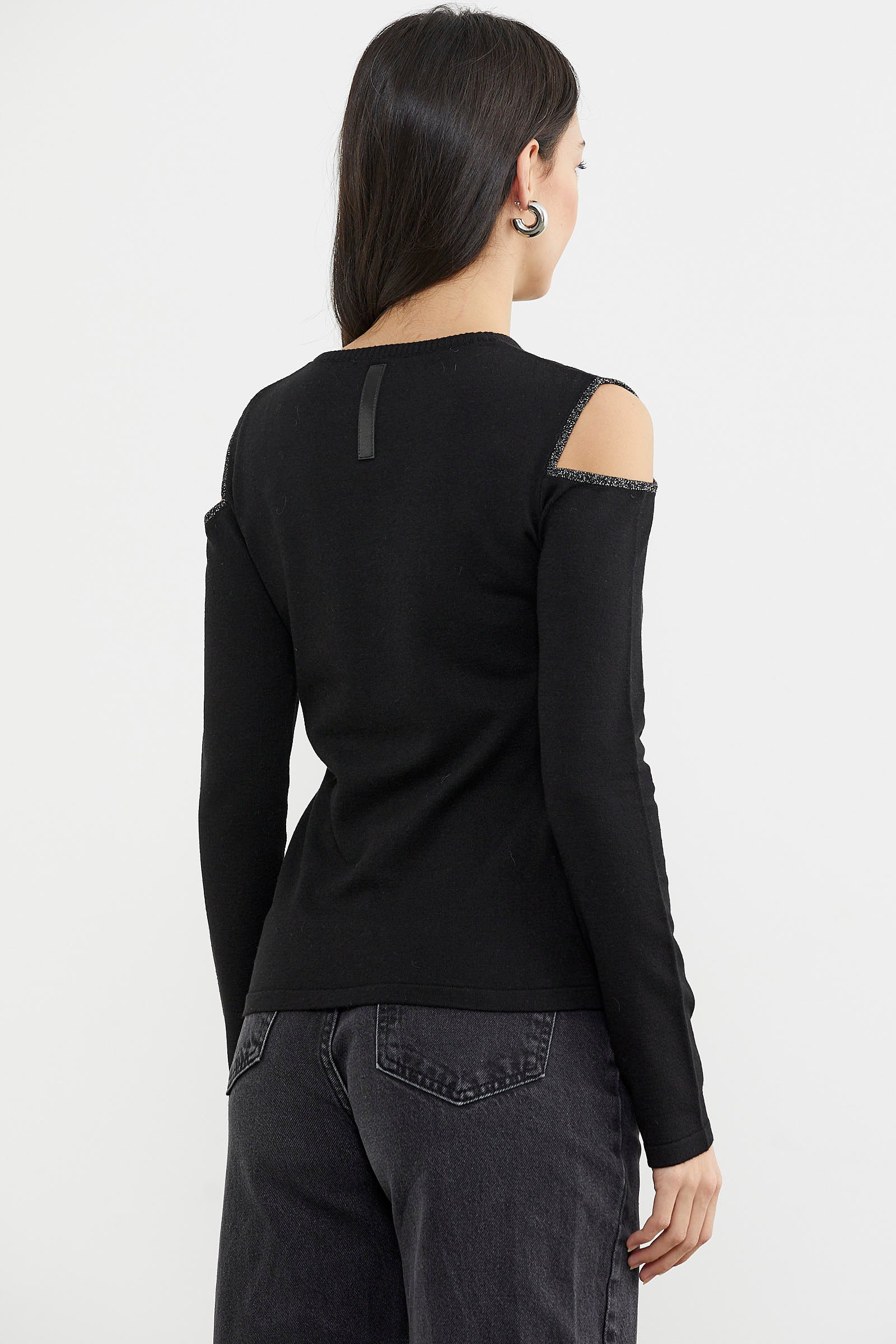 Omuzları Açık Basic Triko Kazak - Siyah (7) Sementa