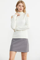 Omuzları Açık Triko Kazak - Kemik (3) Sementa