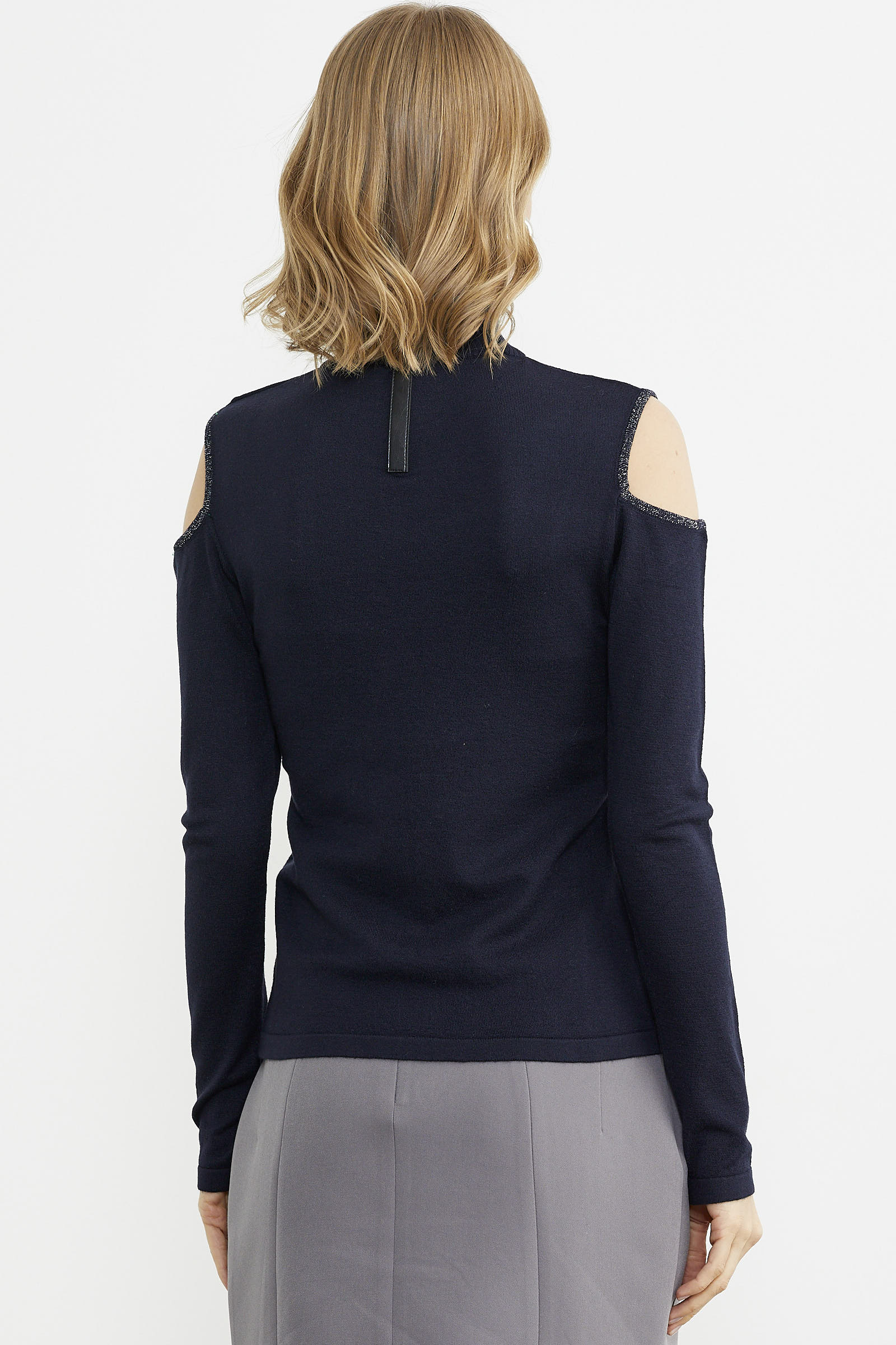 Omuzları Açık Triko Kazak - Lacivert (4) Sementa