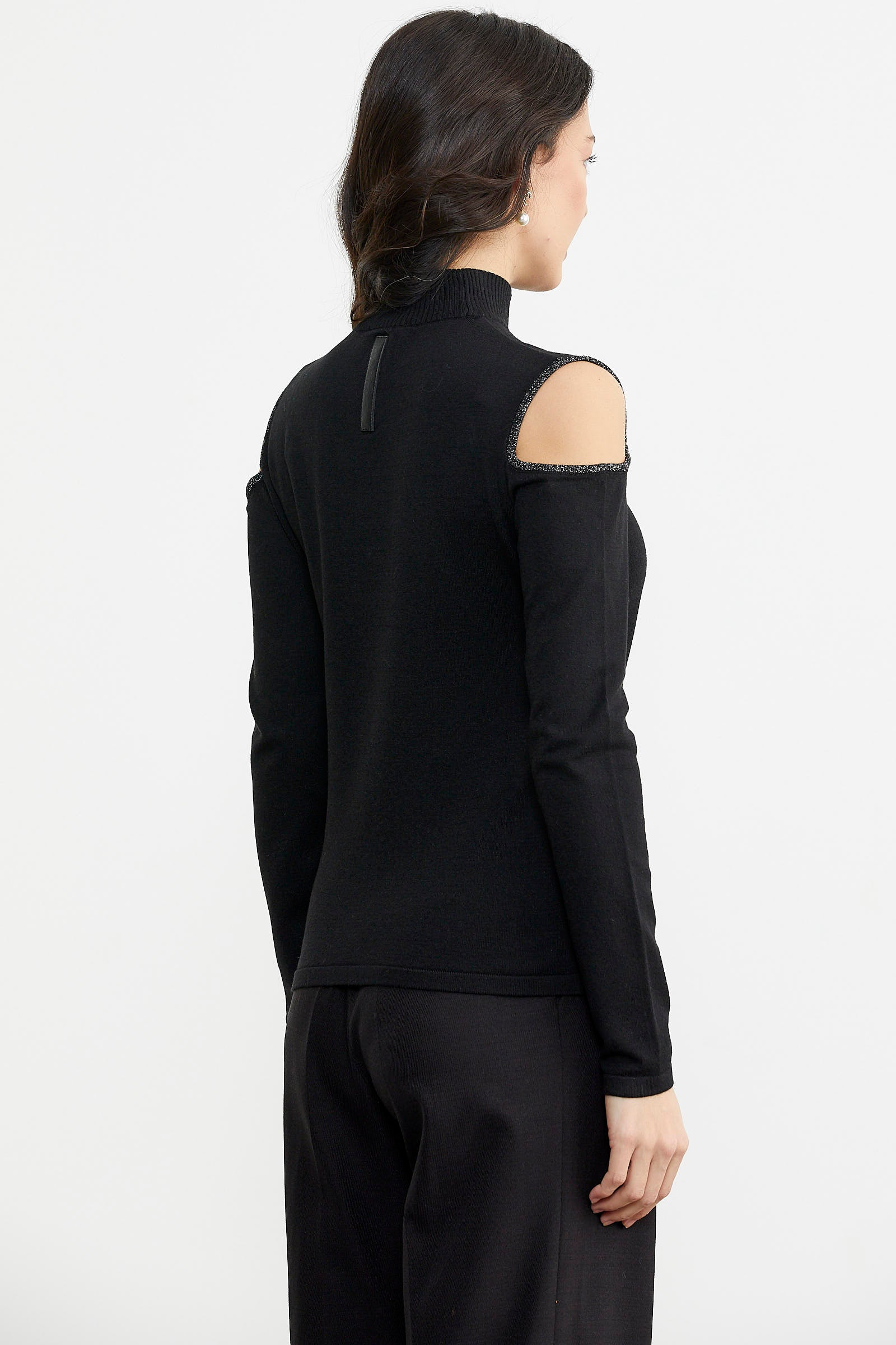 Omuzları Açık Triko Kazak - Siyah (5) Sementa