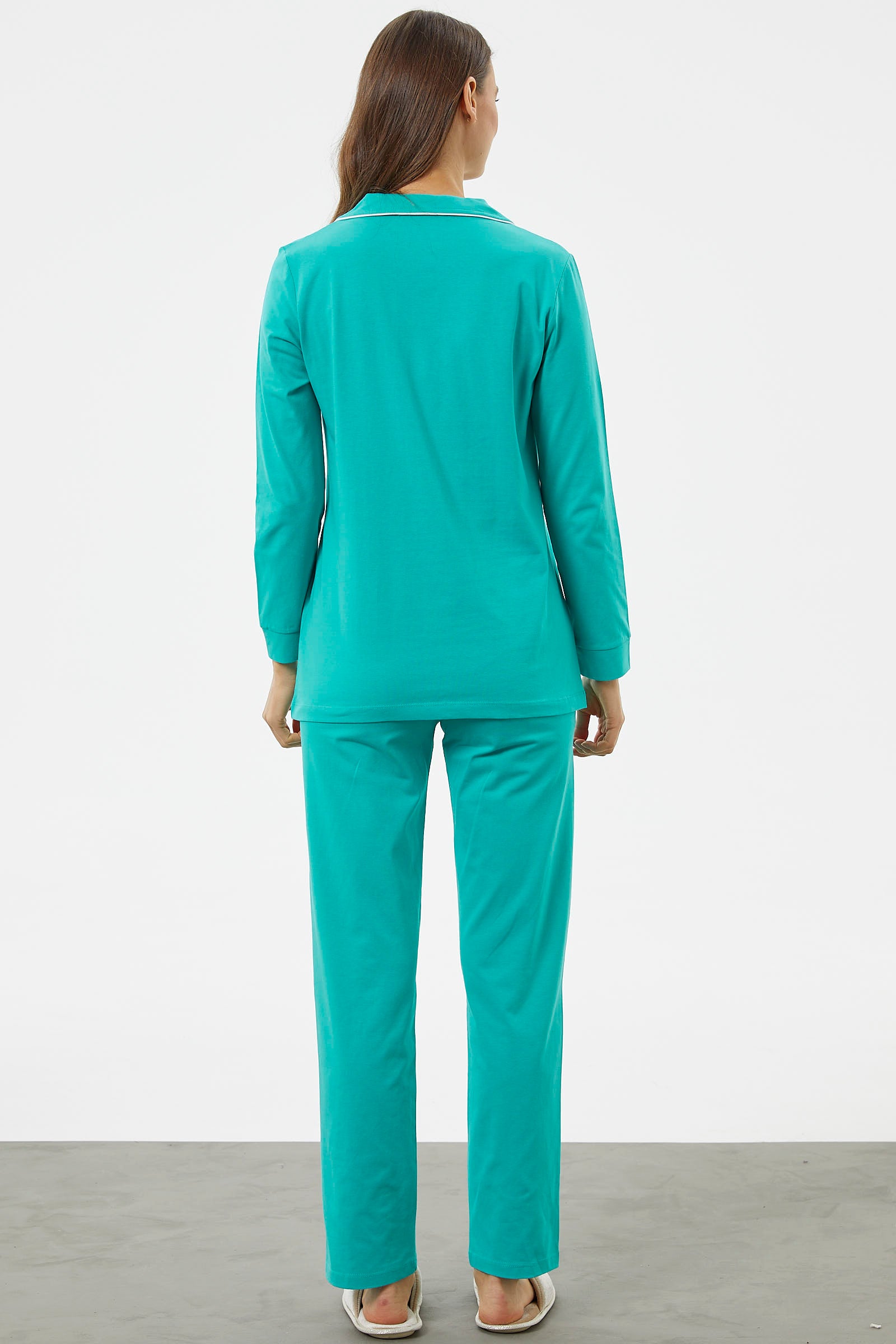 Önden Düğmeli Gömlek Pijama Takım - Mavi (6) Sementa