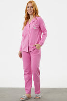 Önden Düğmeli Gömlek Pijama Takım - Pembe (1) Sementa