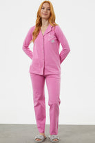 Önden Düğmeli Gömlek Pijama Takım - Pembe (2) Sementa