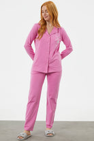 Önden Düğmeli Gömlek Pijama Takım - Pembe (3) Sementa