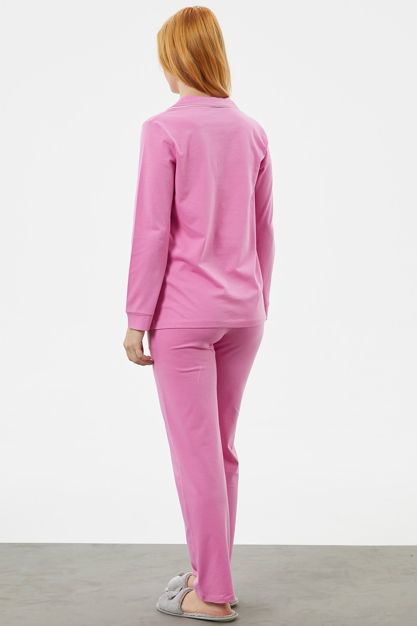 Önden Düğmeli Gömlek Pijama Takım - Pembe (6) Sementa