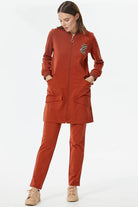 Önden Fermuarlı Nakış Detaylı Cepli  Takım - Kiremit (1) Sementa