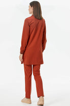 Önden Fermuarlı Nakış Detaylı Cepli  Takım - Kiremit (5) Sementa