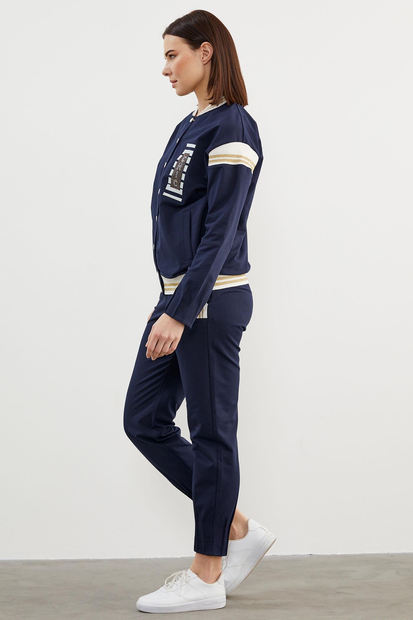 Örme Detaylı Paçası Piliseli Eşofman Takım - Lacivert (7) Sementa