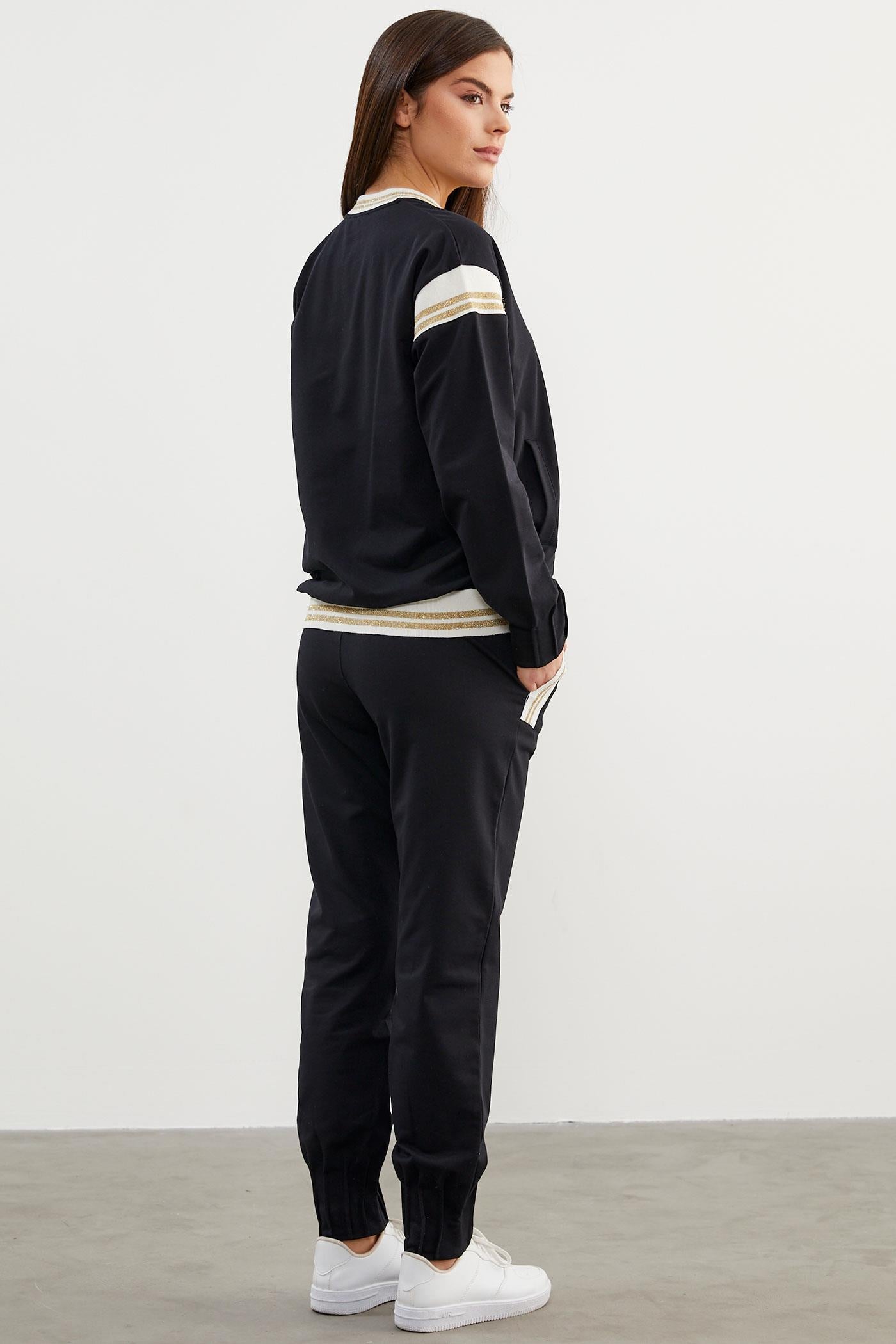 Örme Detaylı Paçası Piliseli Eşofman Takım - Siyah (6) Sementa