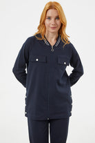 Örme Yaka Fermuarlı Tunik Eşofman Takım - Lacivert (4) Sementa