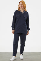 Örme Yaka Fermuarlı Tunik Eşofman Takım - Lacivert (1) Sementa