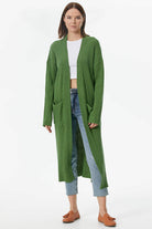 Oversize Uzun Triko Hırka - Yeşil (3) Sementa