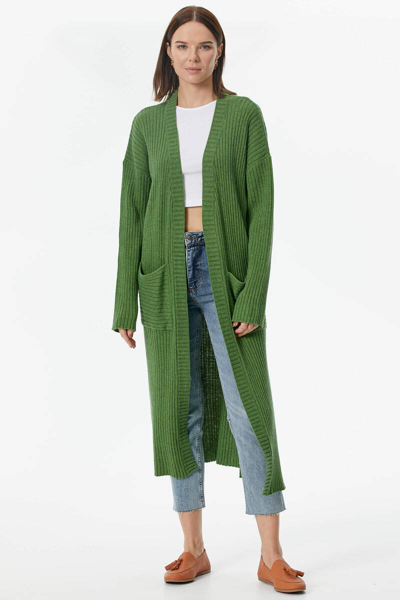 Oversize Uzun Triko Hırka - Yeşil (3) Sementa