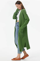 Oversize Uzun Triko Hırka - Yeşil (4) Sementa