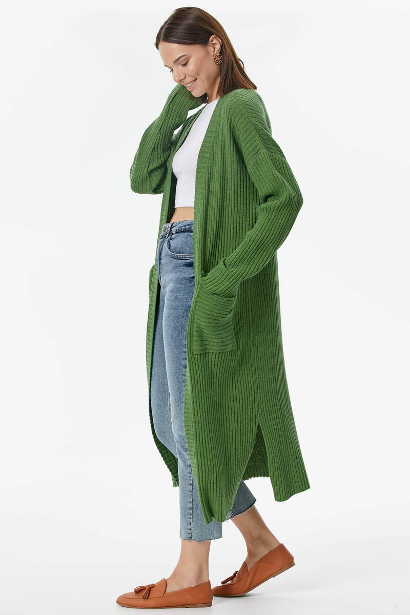 Oversize Uzun Triko Hırka - Yeşil (4) Sementa