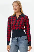 Patlı Polo Yaka Kazayağı Desenli Triko Kazak - Lacivert (3) Sementa