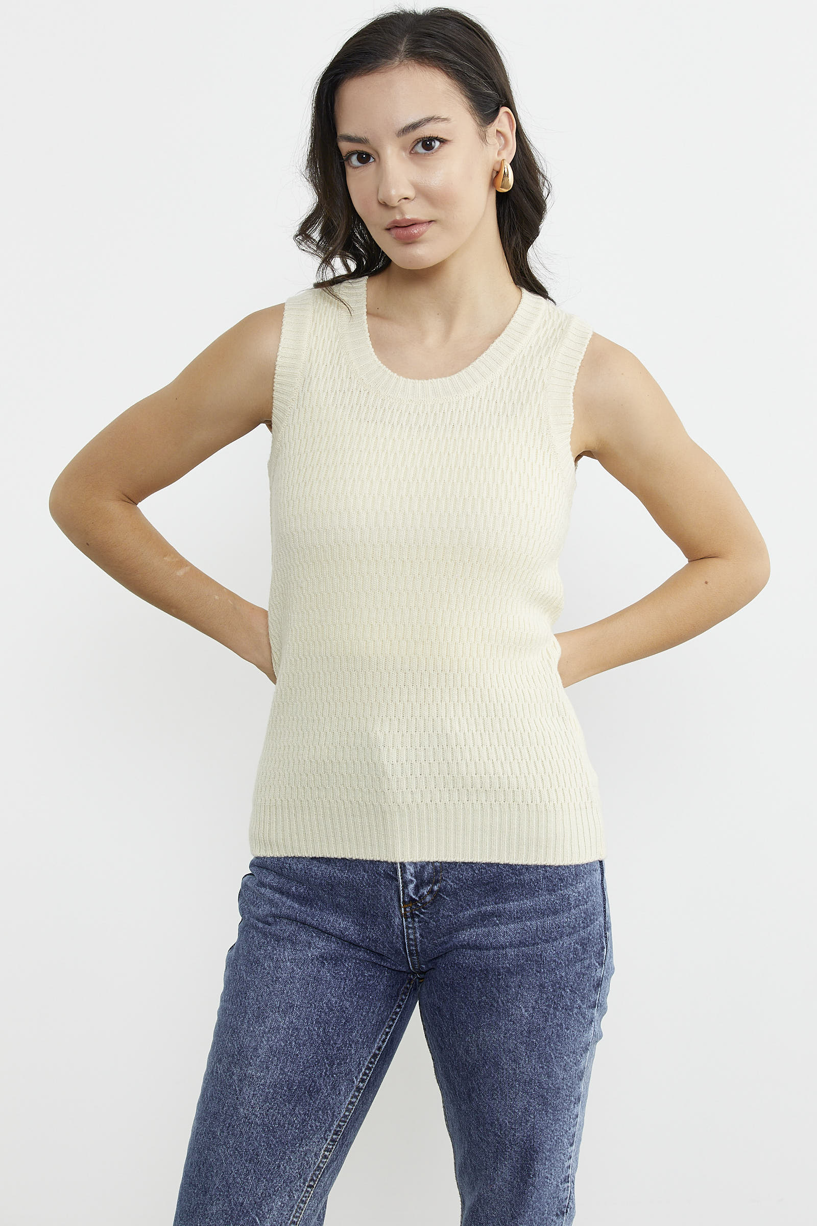 Petek Motifli Triko Süveter - Kemik (2) Sementa