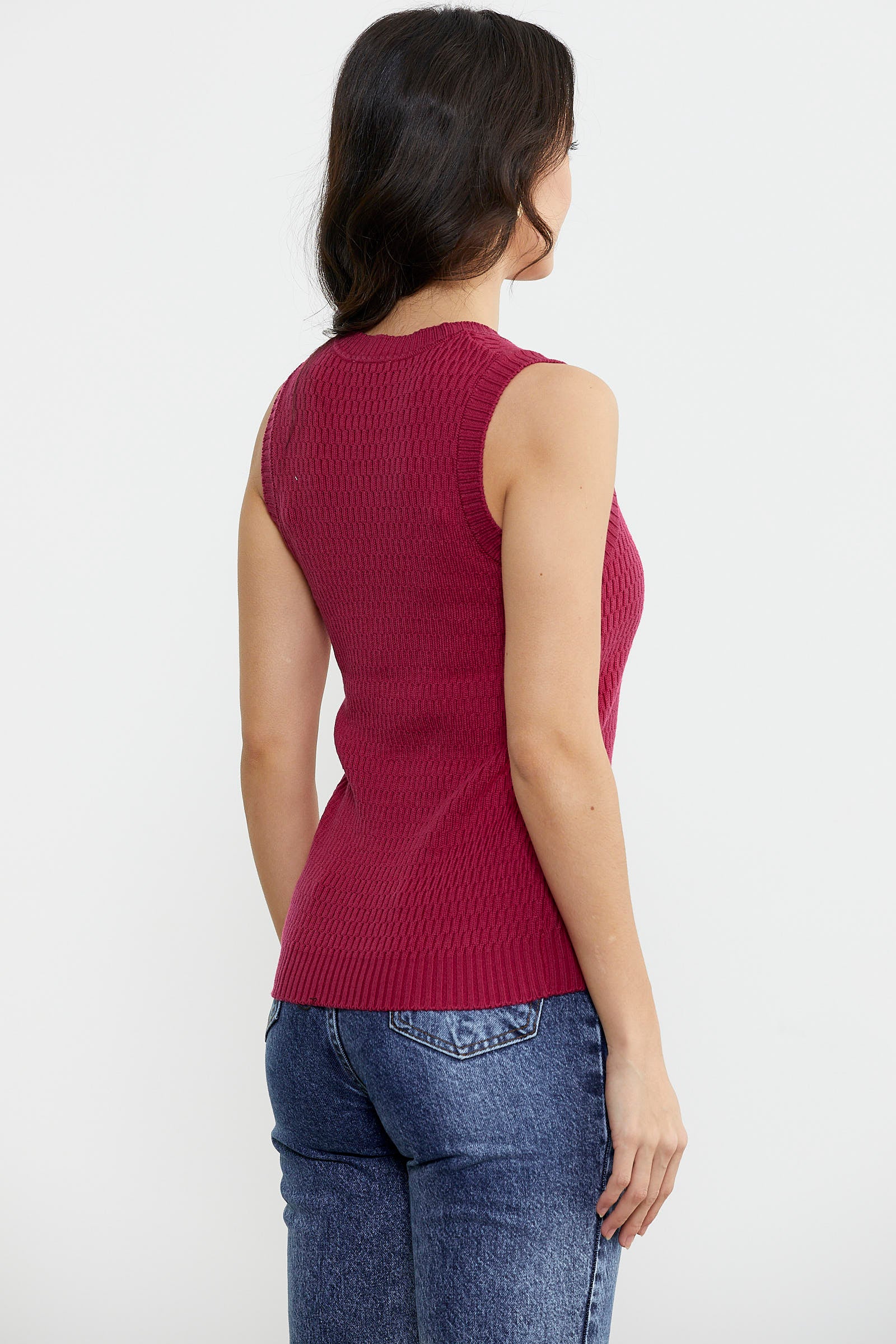 Petek Motifli Triko Süveter - Koyu Fuşya (4) Sementa