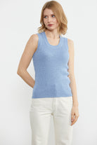 Petek Motifli Triko Süveter - Mavi (2) Sementa